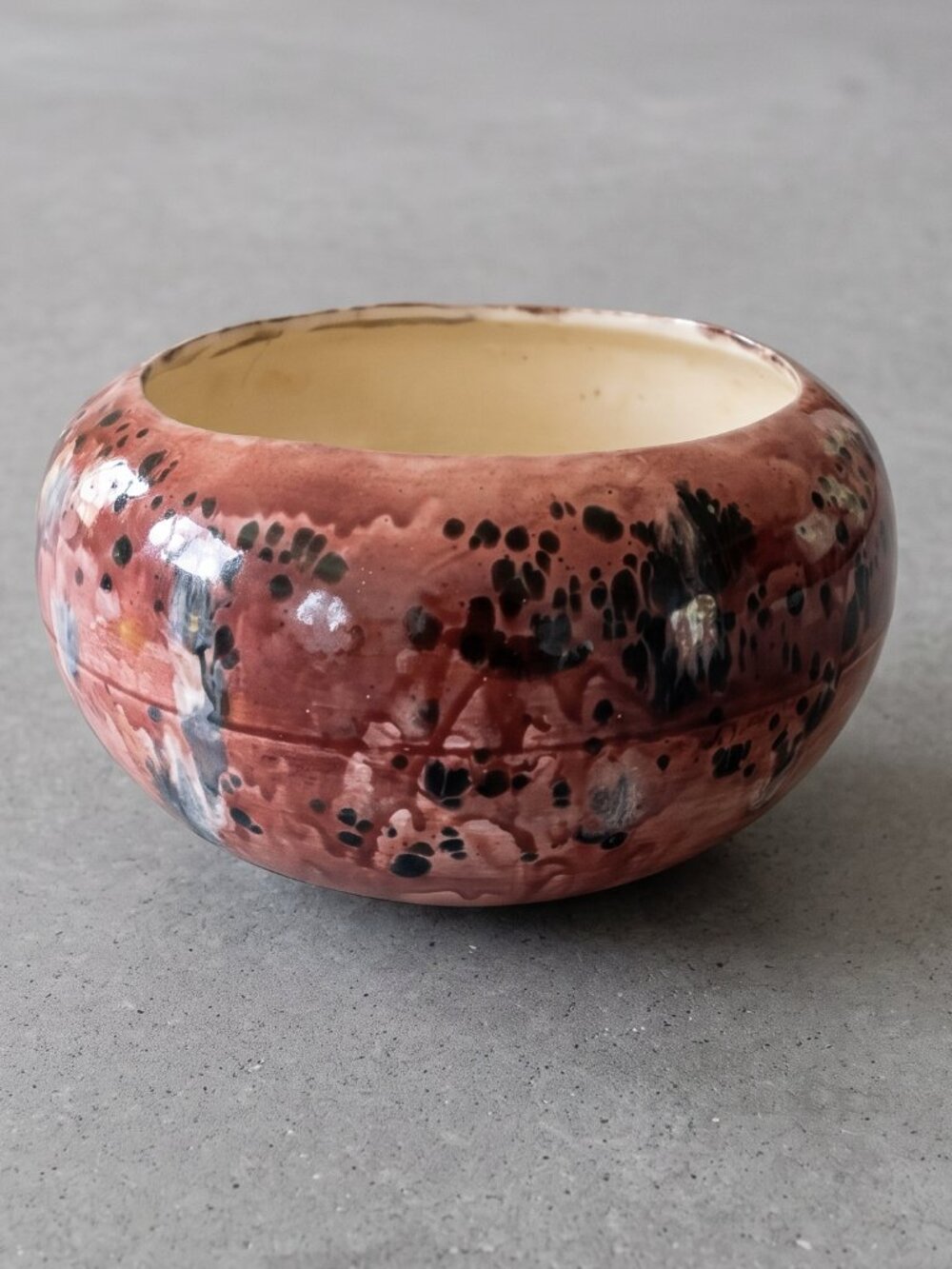 VTG Atlantic Mold Page Ceramic Splatter Confetti Planter Bowl Pink Black 8”
